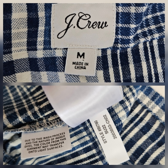 J. Crew Puff Sleeve Wrap Top Patchwork Indigo Blue Cotton Medium - Picture 10 of 10